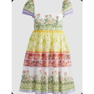 Alice + Olivia Tamia Mixed Floral Cotton Babydoll Dress in Floral Fest Size 6